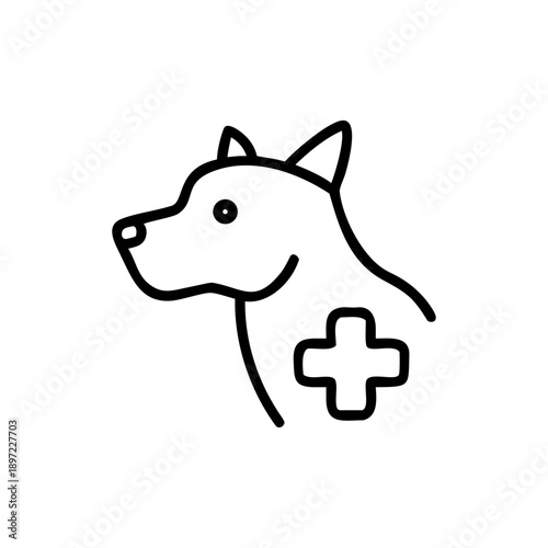 Line drawing of a dog with a medical cross symbol on its body  