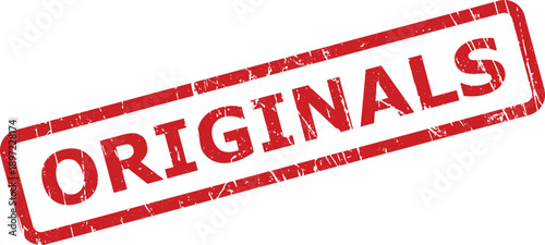 Gritty red rubber stamp impression clearly indicating the plural word ORIGINALS on a plain white background