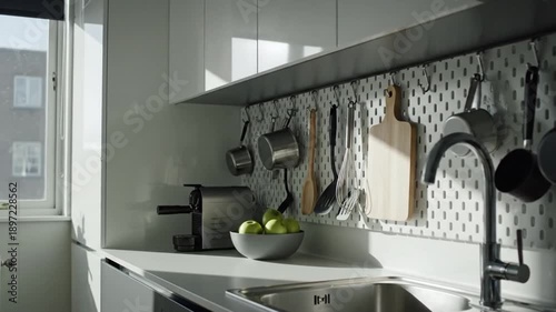 Modern Kitchen Setup With Natural Light And Organized Utensils