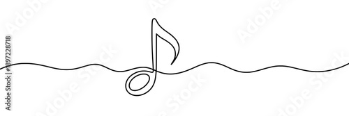 Music note floating on water with simple line style, minimalistic and clean illustration representing aquatic themes, marine sound, peaceful mood, line art technique, suitable for design, education, o