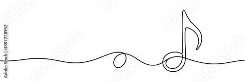 Music note floating on water line with simple, clean black outline, minimalistic, elegant, smooth curves, artistic, musical symbol illustration, suitable for icons, design, and graphics