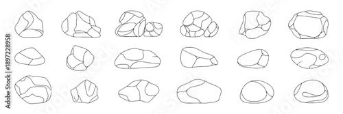 Rocks outline sketch with irregular shapes and fine line details, minimalist style for geological diagrams, natural textures, educational illustrations, and scientific diagrams.