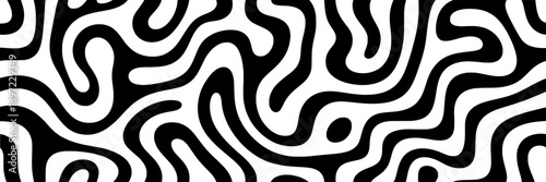 Lines maze pattern with abstract black curving paths on a white background, intricate flowing design for graphic art, modern geometric art, decorative wallpaper, digital design element