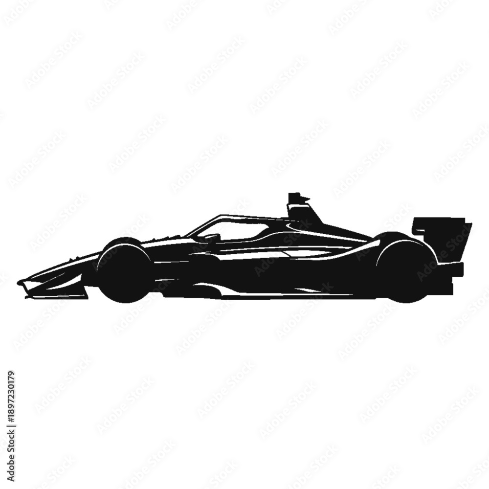 Fototapeta premium Silhouette of Speed: A sleek, powerful race car is captured in an elegant, monochrome silhouette, exuding the essence of speed and precision.