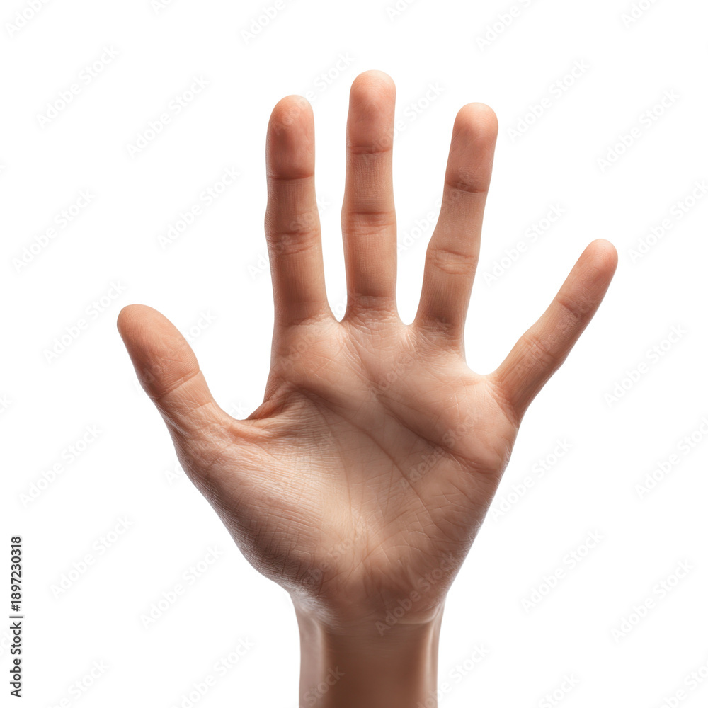 Fototapeta premium Raised Hand Counting Five on Transparent Space