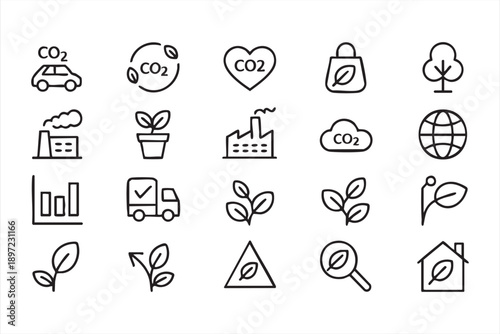 Environmental Pollution and Carbon Emissions Line Icons