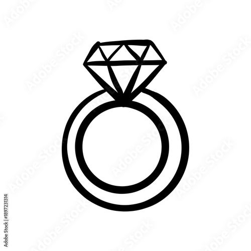 Minimalist line art engagement ring on white background - ideal for branding, jewelry catalogs, wedding announcements and marketing