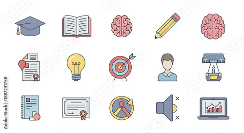 Education, Learning, Brainstorming, Business Icons Set