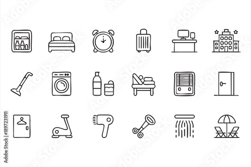 Travel Accommodation and Hotel Services Icons