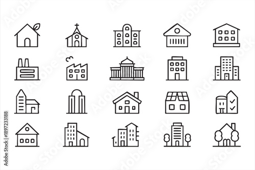 Buildings and Architecture Line Icons for Urban Design