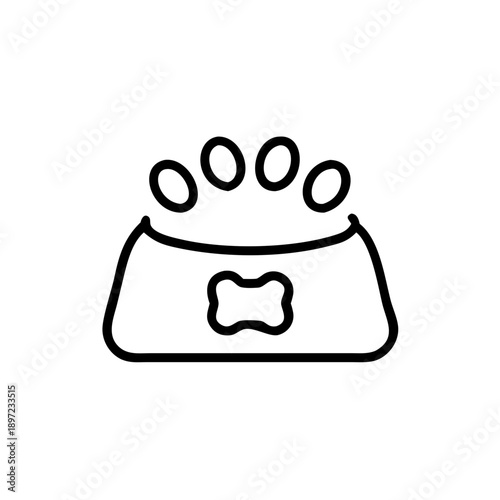 Dog bowl outline with paw prints and bone symbol  