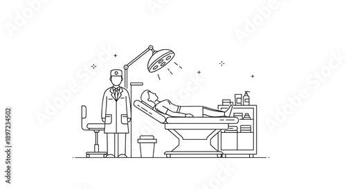 Man doctor standing near patient on medical table for beauty procedure. Light therapy for skin rejuvenation and cosmetology.