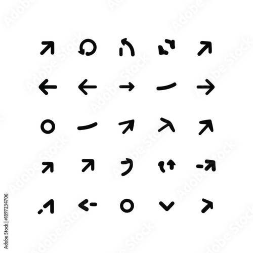  Set of different arrows. Straight and curvy. User interface. Pixel perfect, editable stroke icons set 