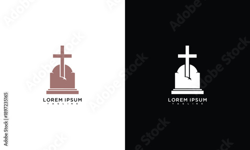 Christian Gravestone Cross Logo Design - Minimalist Cemetery Memorial Icon.