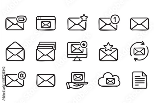 Digital Email and Messaging System Line Icons