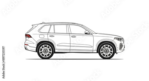 White SUV car side view illustration on white background.