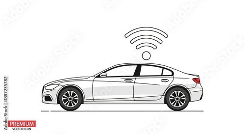 Modern car with wireless connectivity technology illustration.