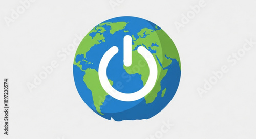 Power Button on Globe Representing Global Energy and Technology