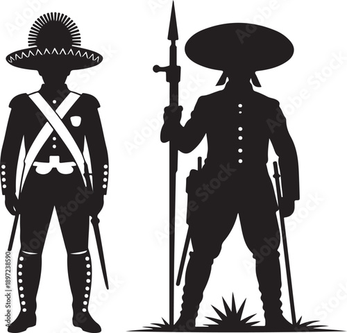Silhouette of Two historic Mexican soldier from the Battle of Puebla symbolic Cinco de Mayo theme 
