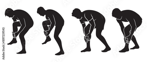 Man with leg pain silhouettes, knee and ankle discomfort, and muscle strain
