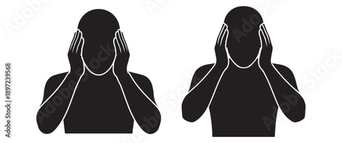 Man with head pain silhouettes, headaches and migraines