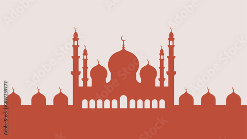 Mosque Silhouette with Domes and Minarets.