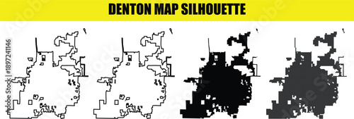 Denton map silhouette, clean vector outline and solid shape for graphic design projects and urban studies