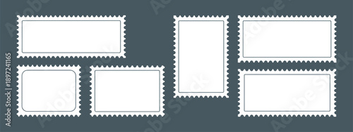 Blank rectangle and square postage stamp frames, flat design icons, mockup stamps for design and mail.
