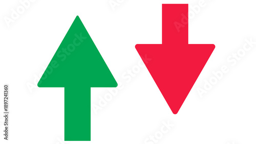 Fotografie Green up arrow and red down arrow side-by-side, symbolizing opposing directions