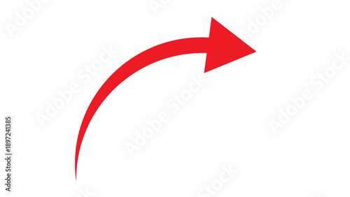 Simple red arrow with a smooth curve, indicating forward movement on a white background