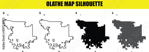 Olathe map silhouette, clear vector outline and solid shape for graphic design and urban planning purposes