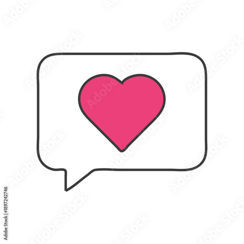 Minimal chat bubble icon with heart symbol representing love, care, and social interaction. Ideal for messaging apps, feedback, support, healthcare, and modern UI or graphic design projects.
