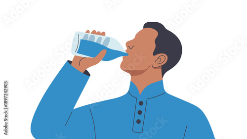 Man Drinking Water from Clear Bottle.