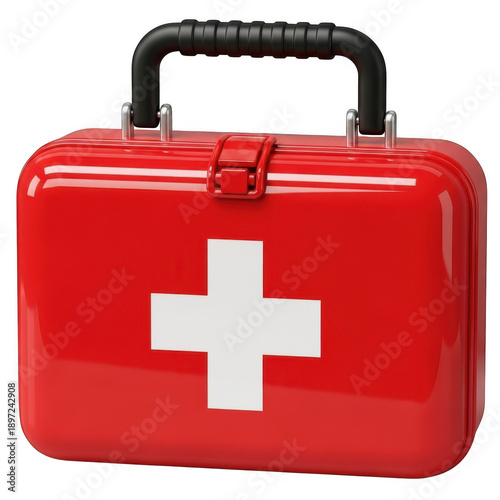 Red first aid kit isolated on transparent background isolated on transparent background