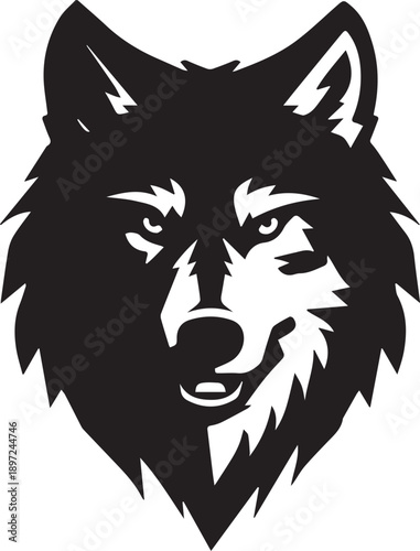 Stylized Wolf Head Black Silhouette Logo Vector Illustration