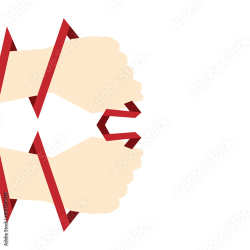 Background Design of clenched fists, a sign of freedom. Tied with a ribbon