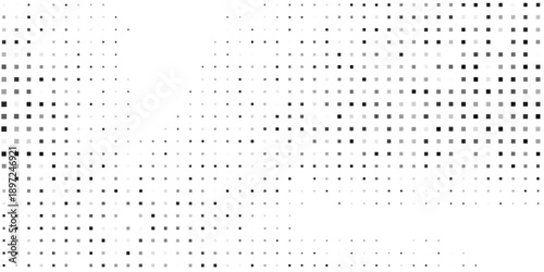 Modern rectangle Grunge halftone gradient background. Faded grit noise texture. White and black sand wallpaper. Retro pixelated backdrop abstract simple art