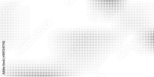 Grunge halftone gradient background. Faded grit noise texture. White and black sand wallpaper. Retro pixelated backdrop abstract