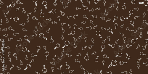 Seamless pattern of magnifying glasses on a brown background.