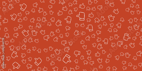 Seamless Pattern of Outline Mitten Icons on Red Background.
