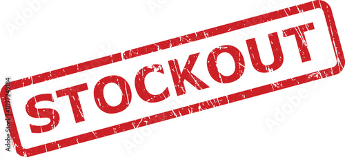 Grungy red rubber stamp with the word STOCKOUT indicating item unavailability