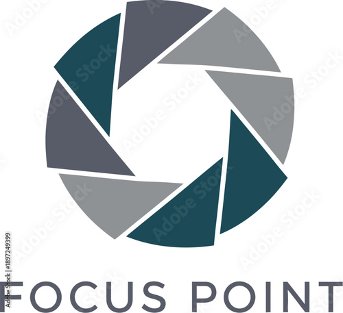Camera aperture logo for photography, focus point concept