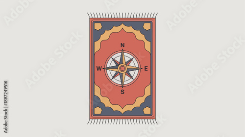 Traditional Rug with Compass Design Element.
