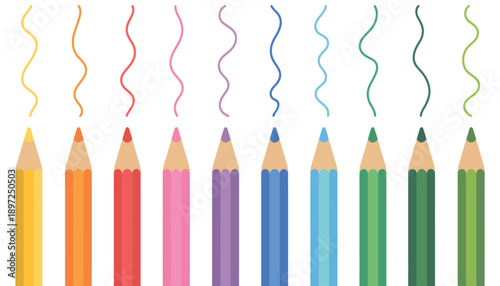 Colored pencils vector in flat design, rainbow wooden pencils for school, kids stationery and art supplies.