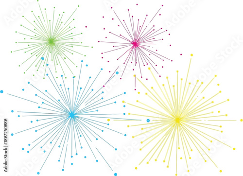 Abstract Colorful Dandelion-like Explosions on White