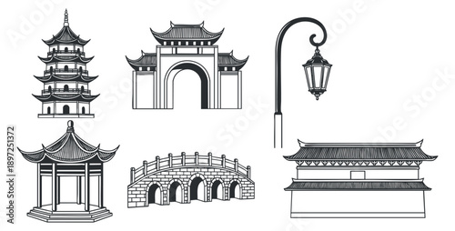 A collection of six decorative snowflakes in black outline vector style, suitable for winter-themed designs and holiday decorations