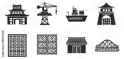 A set of isometric cryptocurrency payment terminals displaying Bitcoin, Ethereum, and QR codes in black and white vector style, ideal for finance and technology projects