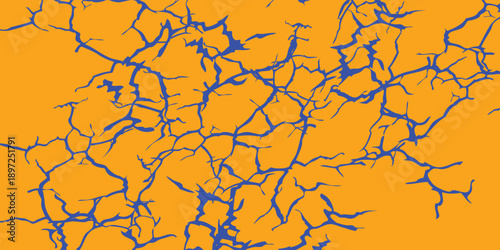 Abstract Cracked Texture Background with Blue Lines on Orange.