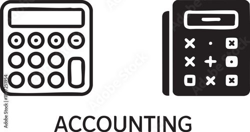 Two hand drawn white calculator icons on a white background accounting finance