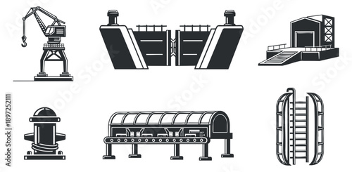 A collection of various bags including duffel, suitcase, and backpack in outline vector style, perfect for travel and fashion design